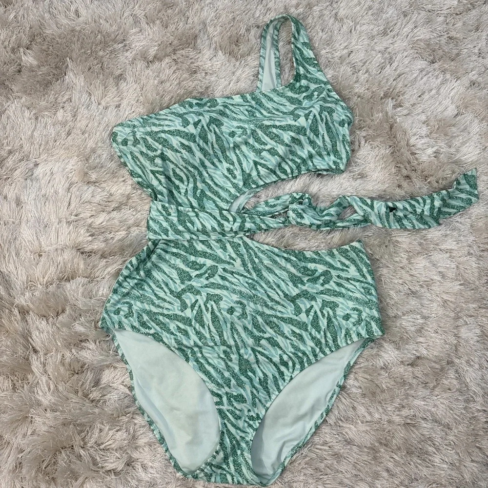 Aerie One Shoulder Asymmetrical Cut Out Tie Full Coverage One Piece Swimsuit XL